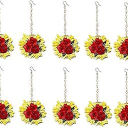 Latest Flower Maang Tikka Jewellery Set for Wedding | Baby Shower | Haldi | Mehandi | Party in Colour for Girls and Women(Combo of 10)-1