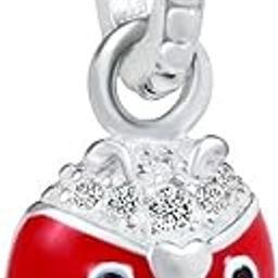 Ladybug Charm 925 Sterling Silver Lady Bug Red Black Enamel Cubic Zirconia Crystal for Bracelet & Necklace?Ladybug Charm?-0