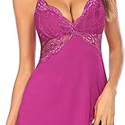 Women's Satin Lace Babydoll Lingerie Nightdress | Sexy Sleepwear with V Neck, Backless Design, Adjustable Straps & Side Slit Night Wear| Short Nighty Dress for Honeymoon & Bedroom Wear-picture-12