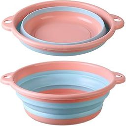 Leeonz Folding Washbasin, Tub, Foldable, Hot Water Basin, Compact Storage, Space-Saving, Safe Material, Multi-Purpose, Camping, Outdoors, Travel, Bath, Washing, Dishwashing (Small, Pink+Blue)-97