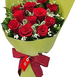 12 Red Roses Fresh Flower for Birthday Gift with Green Paper Wrapping, Mother's Day Gift, Fresh Flower Gift for Love, Valentine's Day Gift, 12 Roses (Bunch of 12) Same day Delivery-image-9