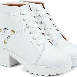 Woomen s Boots Shoes High Neck Fashion Casual Boot High Ankle Heel for Girls Boot (Size UK6, White)-image-76