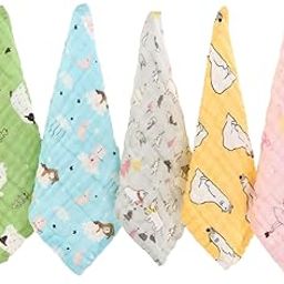 Tinnie Frenzy Premium Muslin Baby Burp Cloths – Ultra Soft & Absorbent, 6 Layers for Newborns & Infants – Pack of 5/10 – Baby Essentials for Baby Feeding (New Multicolor Printed, Pack of 5)-image-51