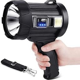 BLURISM Spotlight Flashlight, 100000 Lumens Brightest LED Rechargeable Spotlights, Long Running Spot Light Searchlight, Outdoor Handheld Spotlight with Solar Panels for Hunting,Camping,Boat, 3 Modes-picture-18