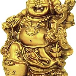 TIED RIBBONS Decorative Good Plated Luck Laughing Buddha Idol Statue Showpiece (Resin, 13 cm X 12 cm) Fengshui Items for Good Luck Money Positive Energy Good Health Room Bedroom Office Table-image-96