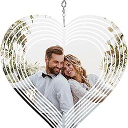 Yoption Custom 3D Wind Spinner, Personalized Memorial Metal Wind Spinners with Picture for Indoor Outdoor Garden (Heart)-image-11
