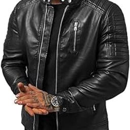 Men's Faux Leather Hooded Motorcycle Jacket Removable Hood-picture-20