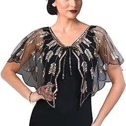 Sheer Wrap Cape Shawl for Evening Gown for Women, Gold Sequin Shrug Top Cover Ups for Evening Dresses, Off Shoulder Wrap Shrugs, Tie Up Formal Party Prom Cape-39