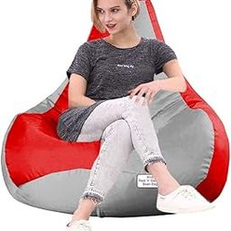 RnS Rest 'n' Sleep - Bean Bag Filled with Beans for Living Room, Bed Room for Relaxing, with 1 Year Warranty (4XL, Light Gray/Red)-image-55