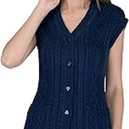 Women Woolen Cardigan Sleeveless Self Design Cardigan Rainbow Fabric Winter Wear Pure Wool Cardigan 100% Rainbow Wool Free Size Cotty Fully Warm with Front Pockets (M, Navy)-image-20