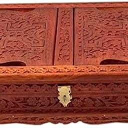 Wooden Book Stand Box with Intricate Carving, for Reading Holy Books, 30 x 20 x 10 cm-20