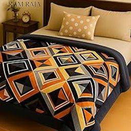 Double Bed Queen Size Razai | Heavy Warm Winter Comforter | 3.5-3.8 kg | Fiber Filled | Soft & Cozy Blanket (Geometric Orange Quilt)-image-89