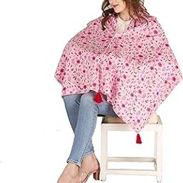 Nursing Cover for Breastfeeding Multi Use Poncho Style Scarf with Buttons, Feeding Apron Breathable for Pre & Post Pregnancy free size (72inch x 22inch) Pink_Multi-56