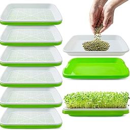 Pack 6 of Seed Sprouter Tray with Drain Holes,Seed Germination Tray Kit BPA Free Nursery Tray,Soil-Free Wheatgrass Tray Sprouter Microgreens Growing Kit (Green-6 Pack)-image-9