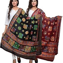 Cotton Embroidered Paper Mirror Work Dupatta For Womens Pack Of 2-13
