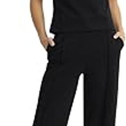 Women Co-ord Set | Graphic Printed Pure Cotton T-Shirt with Trousers, Black-36