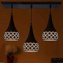 GreyWings Metal Cut 3 Light Linear Hanging Light Ceiling Pendant Lamp, 6" Small, Black-image-40