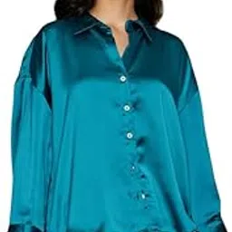 campus sutra Women's Polyester Blend Oversized Fit Shirt for Casual Wear | Spread Collar | Long Sleeve | Button Closure | Oversized Shirt Crafted with Comfort Fit for Everyday Wear-picture-43