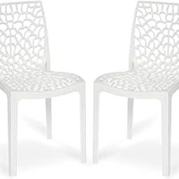 COMFORT CREATION Web Plastic Chair - Armless Dining Chair for Dining Room Set, Cafe, and Restaurants - Weight Bearing Up to 220kg - 6 Months Warranty - White (Pack of 2)-image-64