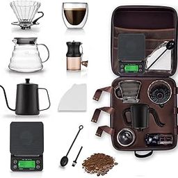HJB VISSO Coffee Maker Set, 10 Pack V60 Pour Over Drip Coffee Set, Coffee Serving Sets, Travel Coffee Kit with Coffee Grinder, Server, Kettle, Filter, Scale & Glass Drip Funnle, Set-All in Gift Bag-image-53