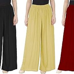 Women's Loose Fit Soft Rayon Palazzo Combo (Pack of 3)-image-96