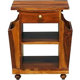Woodsfy Sheesham Wood Bedside Table for Bedroom | Solid Wood Bed Side Nightstand End Table with Magazine Holder, 1 Drawer & Shelf Storage for Home & Living Room | Sofa Side Table | Natural Finish-6