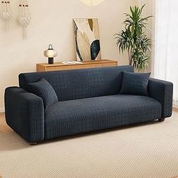 Lukzer 3 Seater Pastel Marine Blue Square Knit Pattern Sofa Cover | 240 GSM Universal Stretch Fit Jacquard Fabric Couch Protector | Fully Covered Anti Slip & Washable Sofa Cover (180-230cm/SC-180-03)-image-8