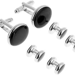 CALANDIS™ 5x6 pcs Men Fashion Formal Costume Shirt Black Round Cufflinks and Studs Set | Mens Jewelry-4