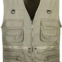 THE STYLE SUTRA Men's Polyester Standard Length Utility Multi Pocket Zip Hunting Fishing Travel Outdoor Vest Jacket Khaki XXL-picture-27