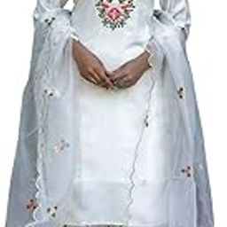 Women's Embroidered Silk Blend Straight Kurta Trouser Pant Set with Dupatta | Ethnic Casual Kurti Set for Women-34