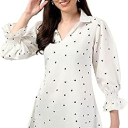 Women's Elegant 3/4 Sleeve Heart Print Blouse: V-Neck Collared Shirt for Casual & Office Wear-image-34