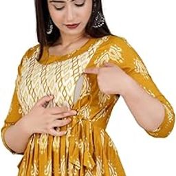 Vivan Feeding Kurti for Women | Cotton Maternity Kurti with Hidden Zippers | Soft Nursing Dress for Pregnancy & Postpartum | Printed Nightwear for New Moms-image-32