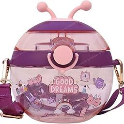 Toyshine Ladybug Beetle 450 ML Kids Water Bottle with Spill Proof Straw, Pop Button, BPA Free - Featuring Soft Handle Grip and Strap Children's Drinkware, Purple-13