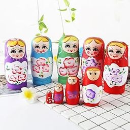 ZUBKAS TOYS Nesting Dolls - (Random Design Will Send) Kids Handmade Hand Painted Cute Wooden Women Nesting Dolls – Set of 5-image-12
