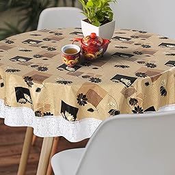 CRAFT CITY Printed PVC Plastic Flowered 4 Seater Round Shape Table Cover (Size- 40 Inches Round) (Loutse Beige)-image-66
