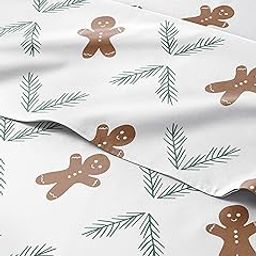 King Christmas Gingerbread Sheet Set - Holiday Xmas Pattern Linen Set - Deep Pockets - Snug Fit - 4 Piece - Wrinkle Free - Comfy & Cooling Festive Winter Bedding - Easy To Care For - Kid Friendly-image-17