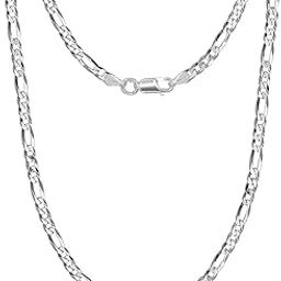 925 Sterling Silver 4mm Figaro Chain Necklace | BIS Hallmarked Sterling Silver Diamond Cut Solid Figaro Link Chain Necklace for Teen and Women 16,18,20,22,24,26 Inches-image-60