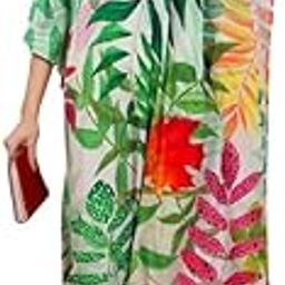 Women's Ethnic Wear Elegant Multicolor Silk Maxi Dress – Silk Sutra Women's V-Neck, 3/4 Sleeves Nightgown (STC-SILK-KAFTAN-103-image-49