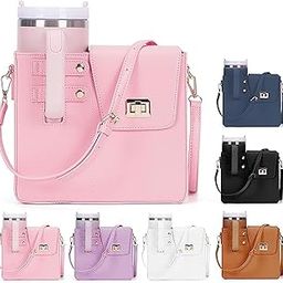 Outdoor Portable Crossbody Tumbler Holder Bag with Purse Compartment – Travel Water Bottle Carrier for Hiking, Walking, Camping (Pink)-image-72