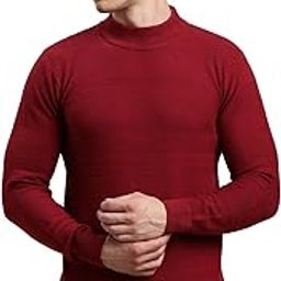 Men Red Knitted Solid Stand Collar Pullover-image-39
