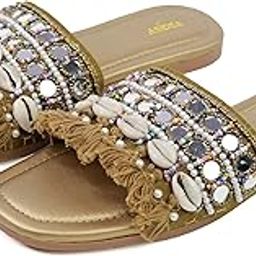 women flats slippers stylish model fashion flat mirror and embodary work sandals flip flops for girls ladies slipper-picture-51