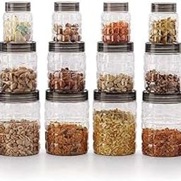 CELLO Checkers Pet Plastic Airtight Canister Set | Food grade and BPA free canisters | Air tight seal & Stackable Transparent | 300ml x 6, 650ml x 6, 1200 x 6, Set of 18-26
