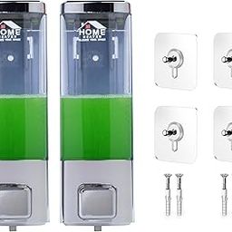 HOME HEAVEN 350ml No-Drill Adhesive Wall Mounted Soap Dispenser – Durable ABS Plastic for Hand Wash Shower Gel Sanitizer – Kitchen Bathroom – Wash Basin Dishwashing – Chorme Finesh Design (2-Pack)-image-53