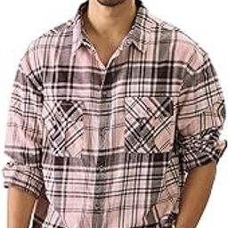 Checks: Pink Wine Men and Boys Long Sleeve Collared Neck Button Down Cotton Relaxed Fit Shirts-image-42