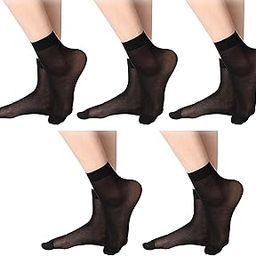 Women's Sheer Socks - Girls Semi Opaque Ankle Socks- (Black)-image-45