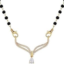 Gold Plated Mangalsutra Embedded with American Diamond | Traditional Black Bead | Single Line Chain Mangalsutra | Luxury AD Pendant Gift Set for Women-18