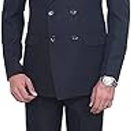 Men's 2 Piece Double Breasted Suit (Black)-image-22