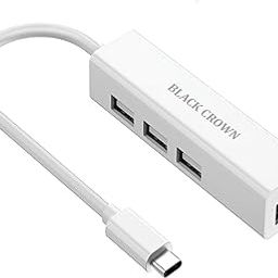 BLACK CROWN USB Type C to Ethernet Adapter,3 Ports USB Hub with Ethernet Network LAN Adapter for Mak-Book Pro Air, Mak Mini, Pad, Galaxy, Phone 15/Plus/Pro/Pro Max ect.-20