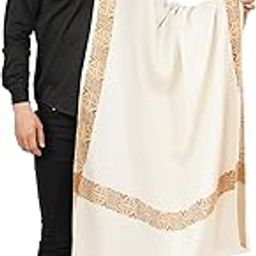 Sethssssss Men's Woollen Warm Kashmiri Acrylic Shawls Meditation Dushala Lohi Soft Comfortable Stole Solid Color Best Gifts- White-picture-10