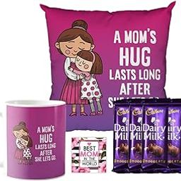 YaYa cafe™ Mother's Day Chocolate Gifts Combo for Mom Hug Lasts Long After She Lets Go Mug, Cushion Cover, 5 Dairy Milk Chocolate, with Coaster-image-47